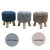 Kids Hand Knitted Cotton Braided Foot Rest Sitting Stool Ottoman – Light Grey