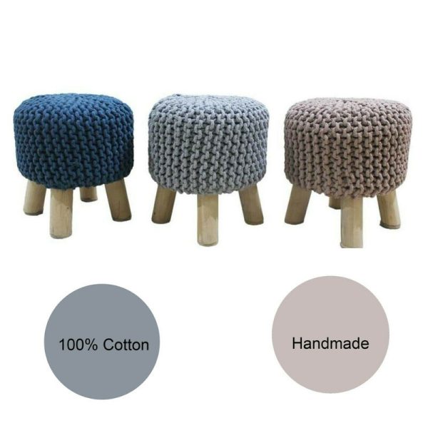Kids Hand Knitted Cotton Braided Foot Rest Sitting Stool Ottoman – Light Grey