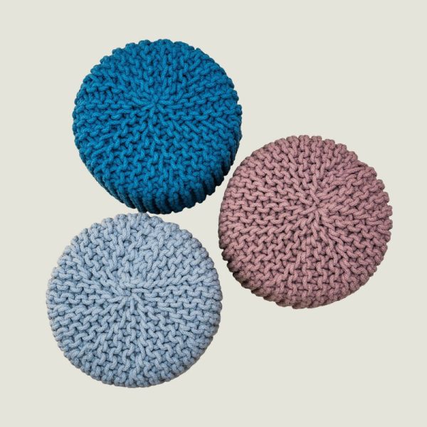 Kids Hand Knitted Cotton Braided Foot Rest Sitting Stool Ottoman – Light Grey