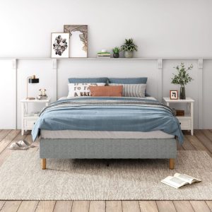 Metal Bed Frame Mattress Foundation – KING, Light Grey