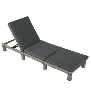 Rattan Sunbed with Adjustable Recline – Grey