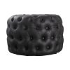 Contemporary Black Leather-look Ottoman with Button