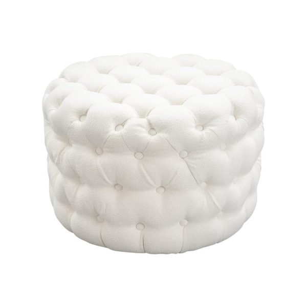 Boucle White Ottoman-Round