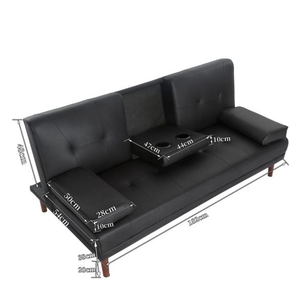 3 Seater Adjustable Sofa Bed With Cup Holder Black