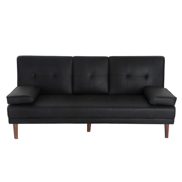 3 Seater Adjustable Sofa Bed With Cup Holder Black