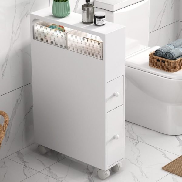 Removable Bathroom Side Cabinet Toilet Caddy with Storage Drawers- White