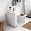 Removable Bathroom Side Cabinet Toilet Caddy with Storage Drawers- White