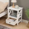 2-tier Bedside Table with Storage Drawer 2 PC – Rustic White