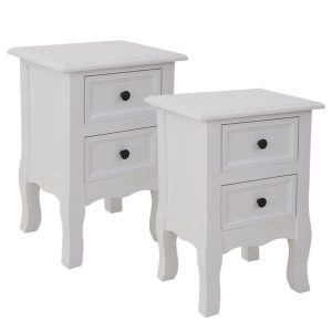 Dardenne French Bedside Table Nightstand Set of 2 – White