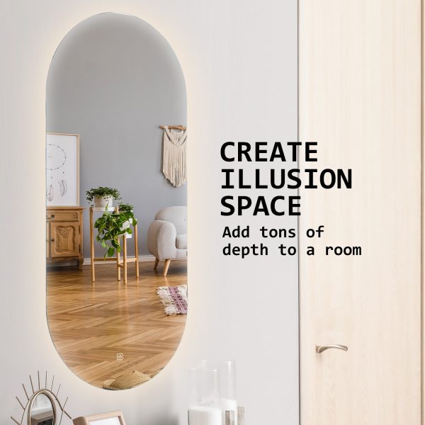2 Set LED Wall Mirror Oval Anti-Fog Bathroom 45x100cm BLACK
