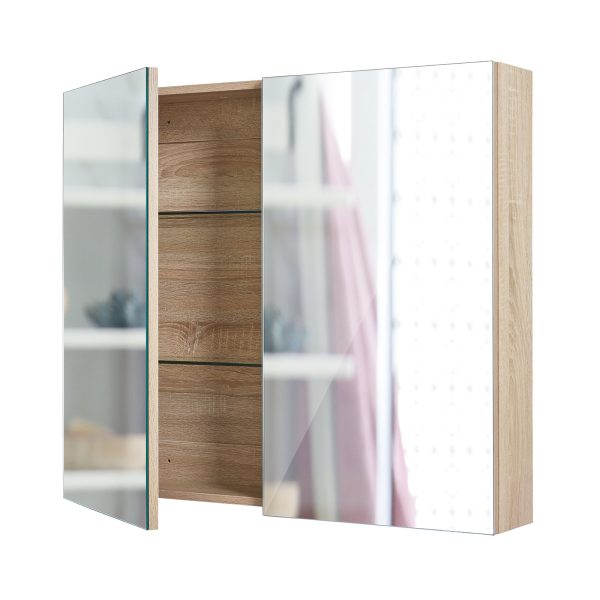 La Bella Bathroom Mirror Cabinet Wall Twin Door Shaving Storage – 75×72 cm, Oak