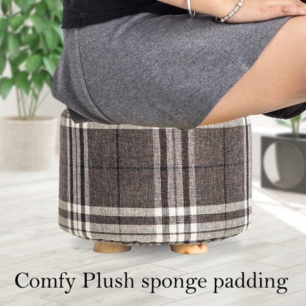 La Bella Fabric Ottoman Round Wooden Leg Foot Stool