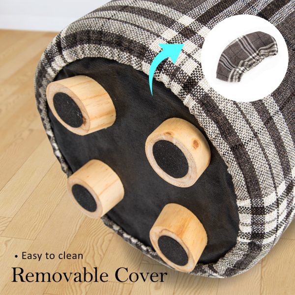 La Bella Fabric Ottoman Round Wooden Leg Foot Stool