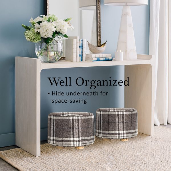 La Bella Fabric Ottoman Round Wooden Leg Foot Stool