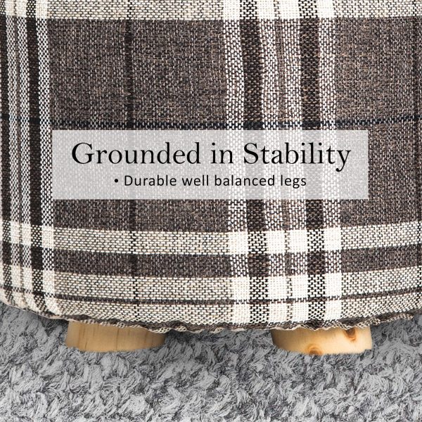La Bella Fabric Ottoman Round Wooden Leg Foot Stool