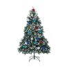 Home Ready 210cm 1290 tips Green Snowy Christmas Tree Xmas – 5ft, Pine Cones + Bauble Balls