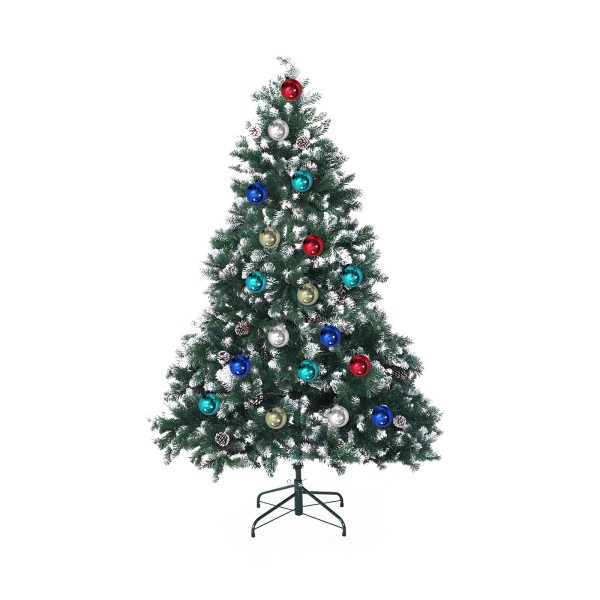 Home Ready 210cm 1290 tips Green Snowy Christmas Tree Xmas – 5ft, Pine Cones + Bauble Balls