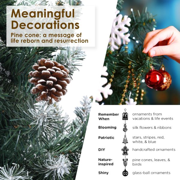Home Ready 210cm 1290 tips Green Snowy Christmas Tree Xmas – 5ft, Pine Cones + Bauble Balls