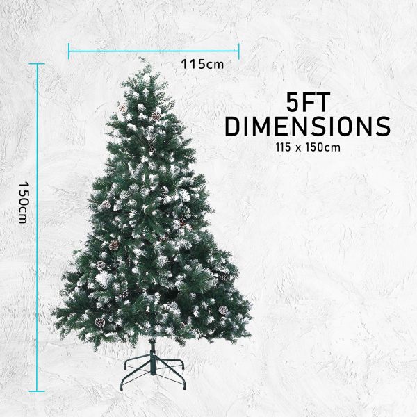 Home Ready 210cm 1290 tips Green Snowy Christmas Tree Xmas – 5ft, Pine Cones + Bauble Balls