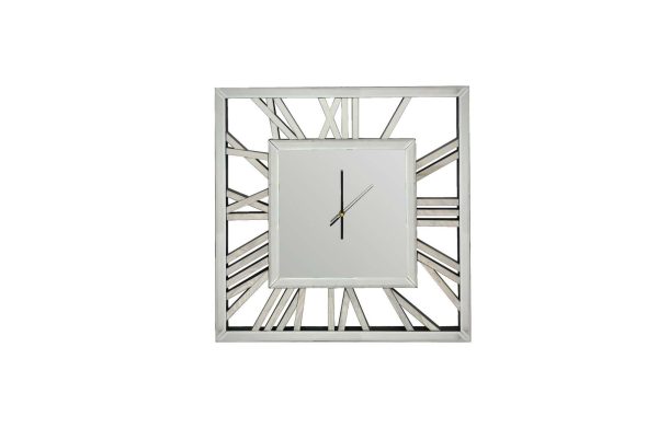 Decorative silver mirrored clock – 60cm