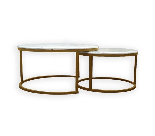 Nesting style Coffee Table – 60cm/40 cm, White and Champagne Gold