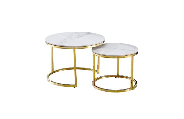 Nesting style Coffee Table – 60cm/40 cm, White and Gold