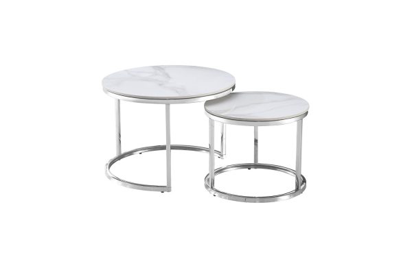 Nesting style Coffee Table – 60cm/40 cm, White and Silver
