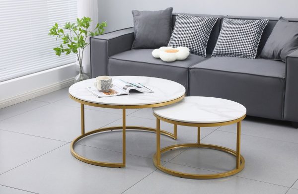 Nesting style Coffee Table – 80cm/60 cm, White and Champagne Gold