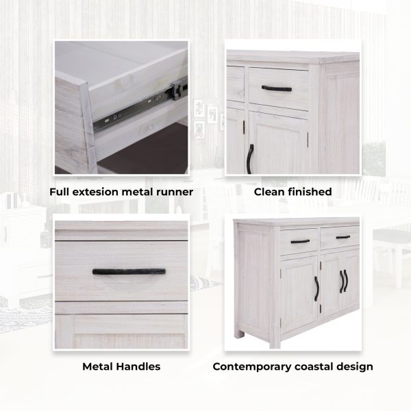 Buffet Table 158cm 4 Door 3 Drawer Solid Mt Ash Timber Wood – White