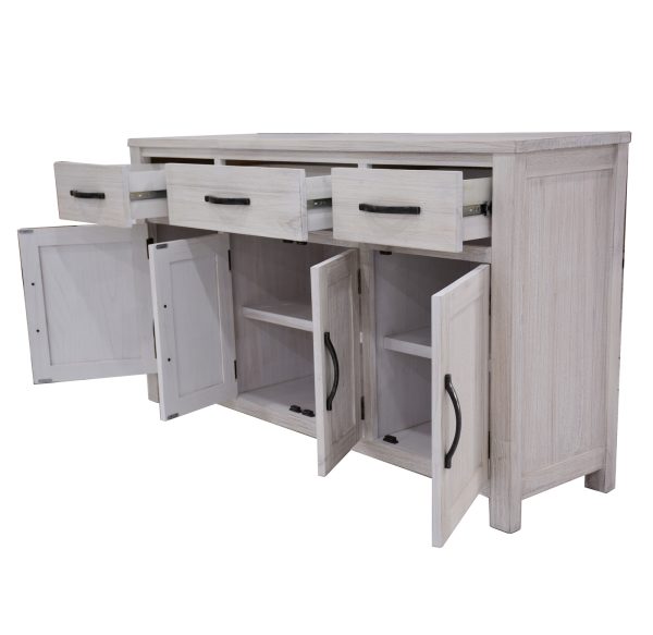 Buffet Table 158cm 4 Door 3 Drawer Solid Mt Ash Timber Wood – White