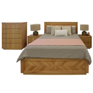 Mount 4pc Bed Frame Bedroom Suite Timber Bedside Tallboy Package Set – KING