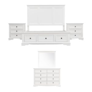 Alameda Bed Frame Bedroom Suite Bedside Dresser Mirror Package – White