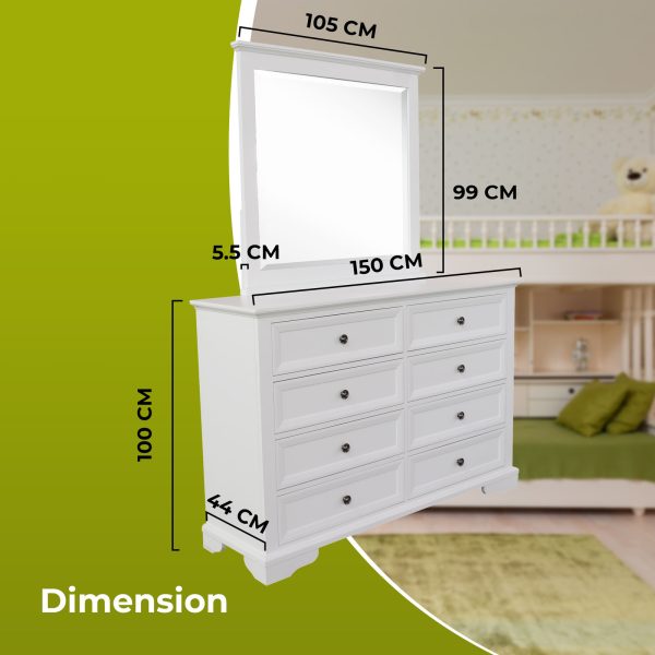 Alameda Bed Frame Bedroom Suite Bedside Dresser Mirror Package – White