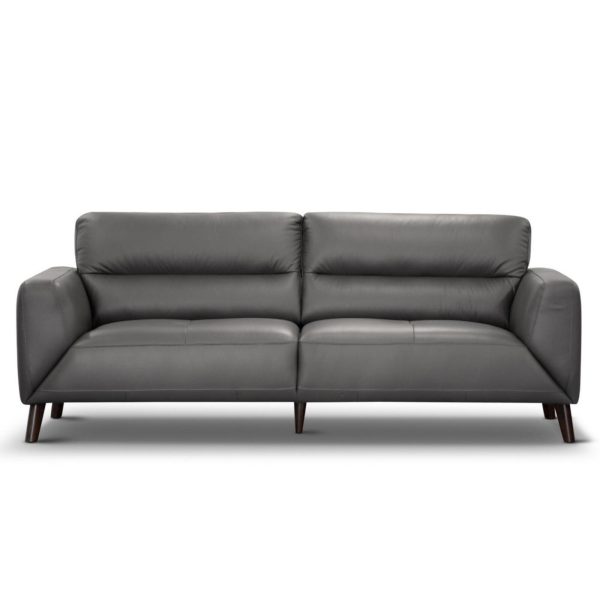 Norwell Genuine Leather Sofa Upholstered Lounge Couch – Gunmetal, 3 Seater