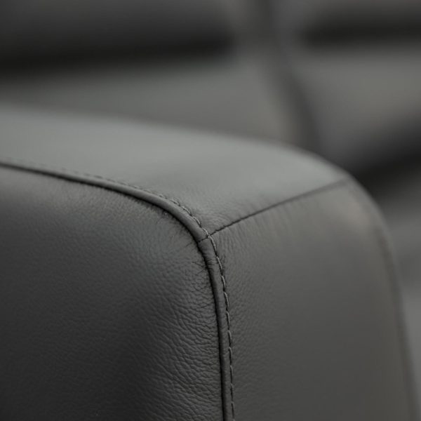Norwell Genuine Leather Sofa Upholstered Lounge Couch – Gunmetal, 3 Seater