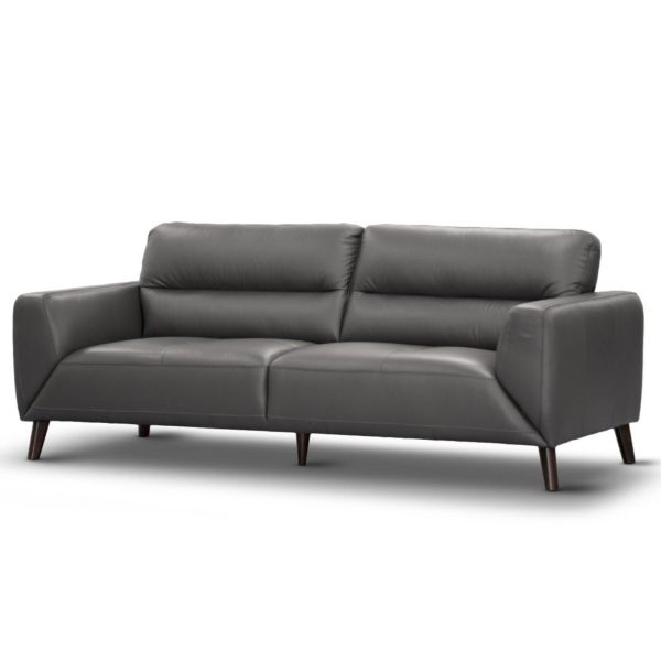Norwell Genuine Leather Sofa Upholstered Lounge Couch – Gunmetal, 3 Seater
