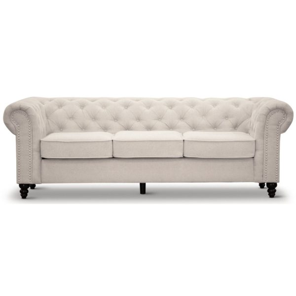 Bridgewater Sofa Fabric Uplholstered Chesterfield Lounge Couch – Beige, 3 Seater