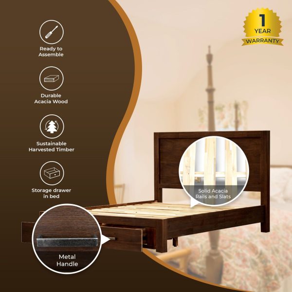 Amesbury 4pc Bed Frame Suite Bedside Tallboy Furniture Package – Walnut – KING