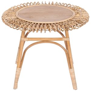 Palmerston 65cm Round Side Table Mango Wood Top Rattan Frame – Natural