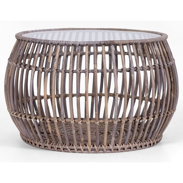 Sage 70cm Glass Topped Rattan Round Coffee Table – Natural