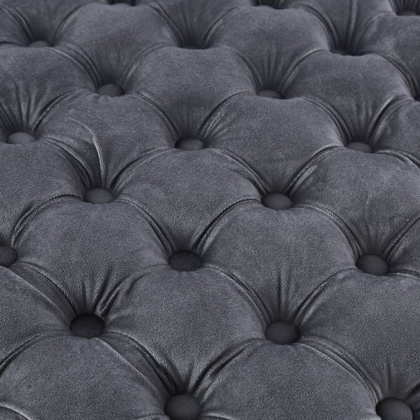 Cosmos Tufted Velvet Fabric Round Ottoman Footstools – Grey