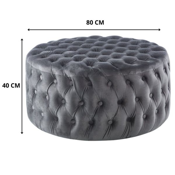 Cosmos Tufted Velvet Fabric Round Ottoman Footstools – Grey