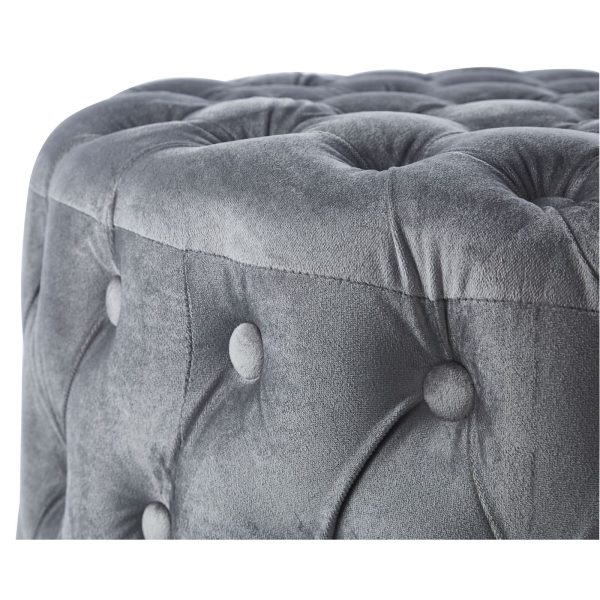 Cosmos Tufted Velvet Fabric Round Ottoman Footstools – Grey