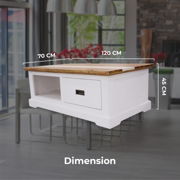 Coffee Table 120cm 1 Drawer Solid Acacia Timber Wood – Multi Color