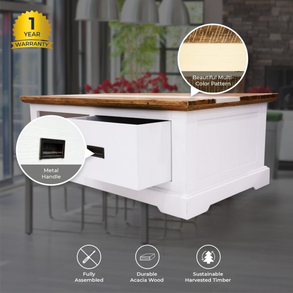 Coffee Table 120cm 1 Drawer Solid Acacia Timber Wood – Multi Color