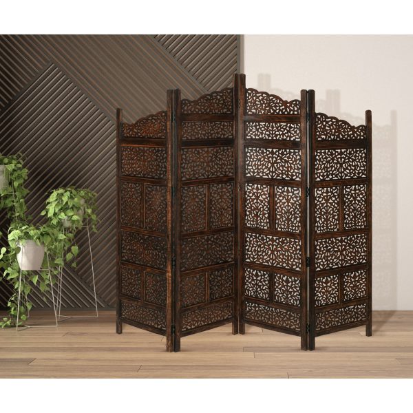 Arlington 4 Panel Room Divider Screen Privacy Shoji Timber Wood Stand – Burnt