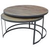 Nolana  2pc Mango Wood and Metal Round Nesting 80cm Coffee Table Set – Natural