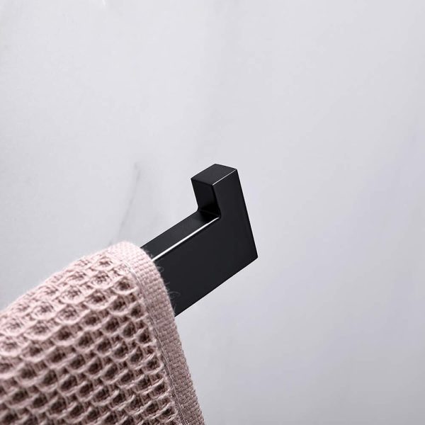 Square Hand Towel Holder Ring Wall Mounted Modern Towel Bar Bathroom Kitchen – Black