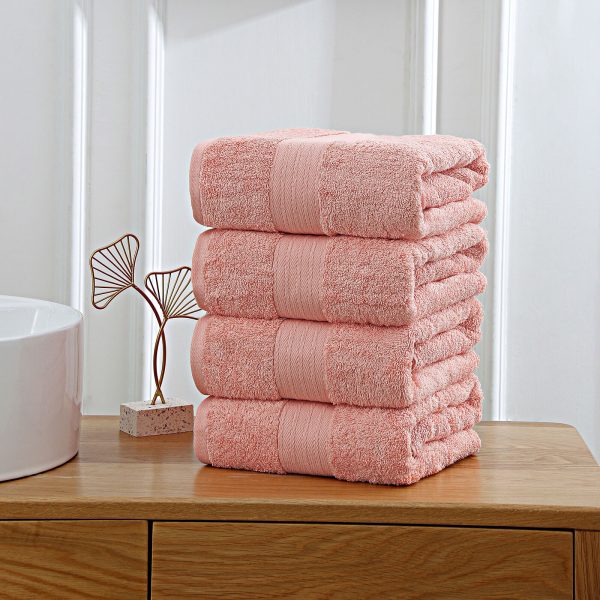 4 Piece Cotton Bath Towels Set – Coral