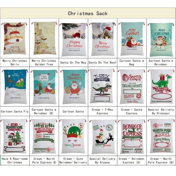 50x70cm Canvas Hessian Christmas Santa Sack Xmas Stocking Reindeer Kids Gift Bag, Cream – North Pole Express (B)